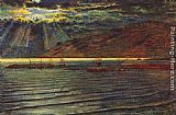 William Holman Hunt Paintings - Fishingboats by Moonlight by William Holman Hunt